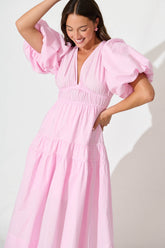 Pale Pink Cotton Midi Dress